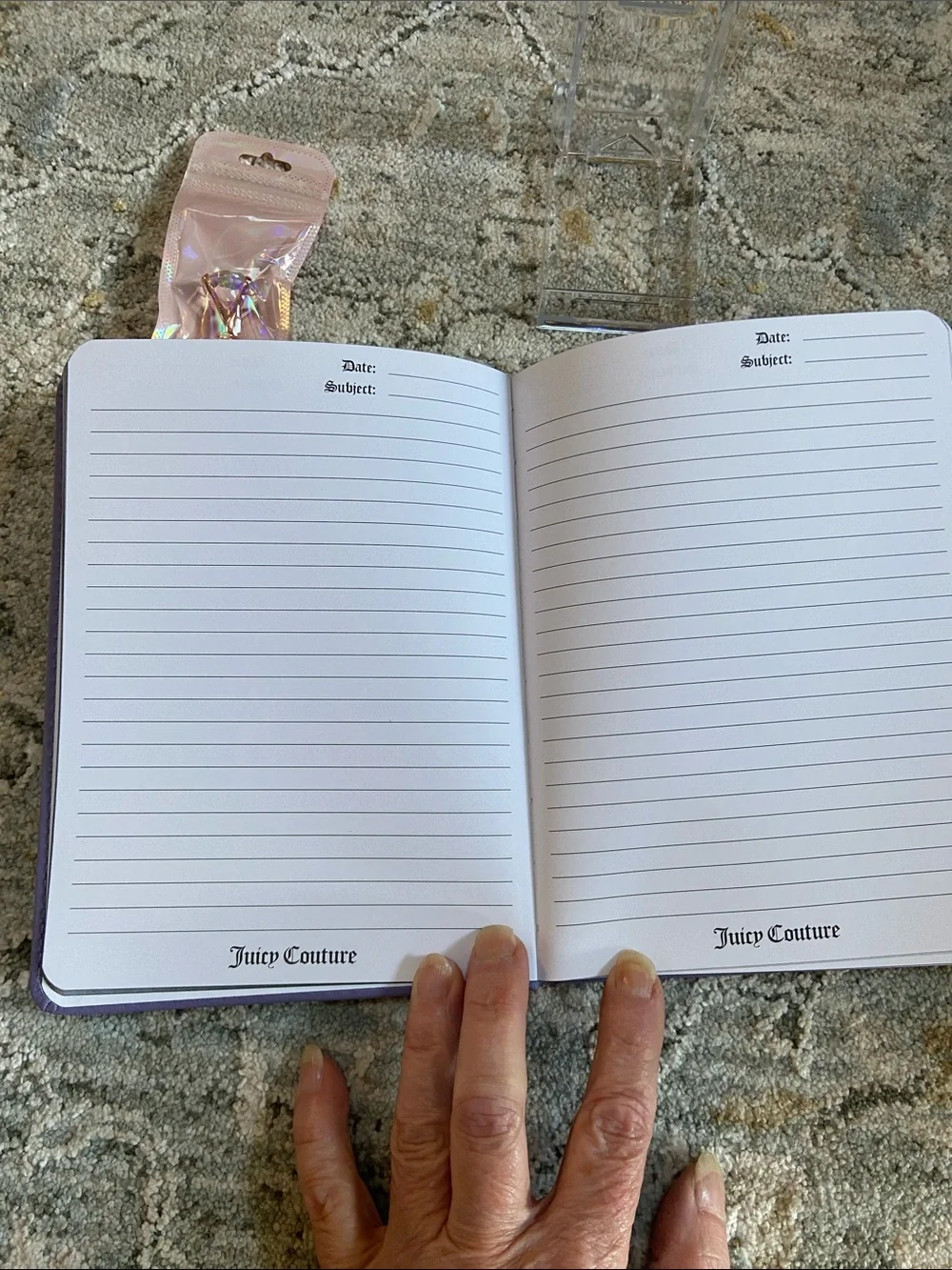 Juicy Couture Lavender Journal with Gold Crest Patch and Iridescent Pen